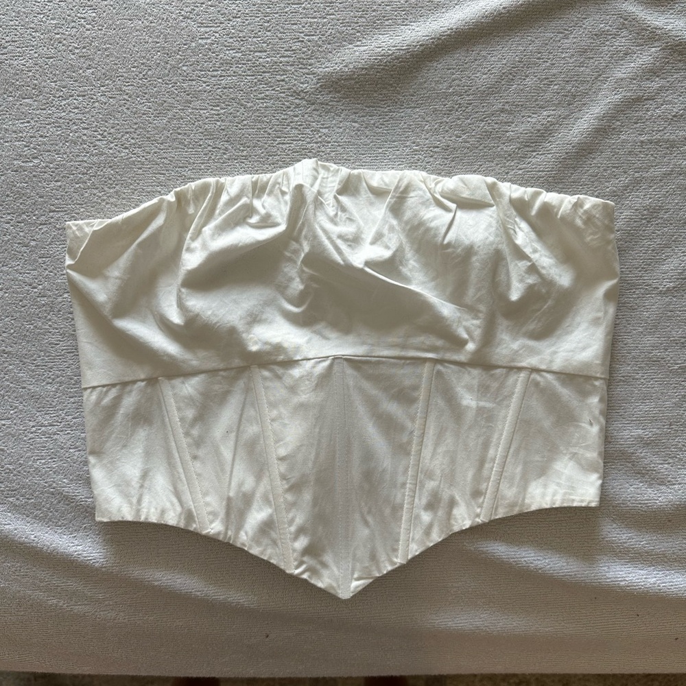 Never been worn white strapless corset with button close back